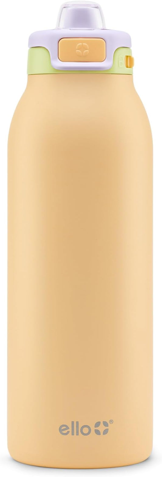 Ello Pop & Fill 40oz Stainless Steel Water Bottle with Quick Fill Technology, Double Walled and Vacuum Insulated Metal, Leak Proof Locking Lid, Sip and Chug, Reusable, BPA Free, Sunset Meadow
