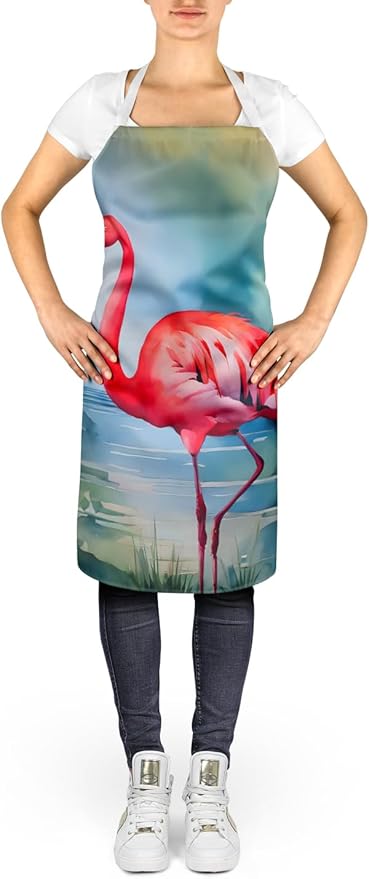 Caroline's Treasures Flamingo Apron Cooking Kitchen Server Baking Crafts Gardening for Adult Women Men, Unisex, Large, Multicolor