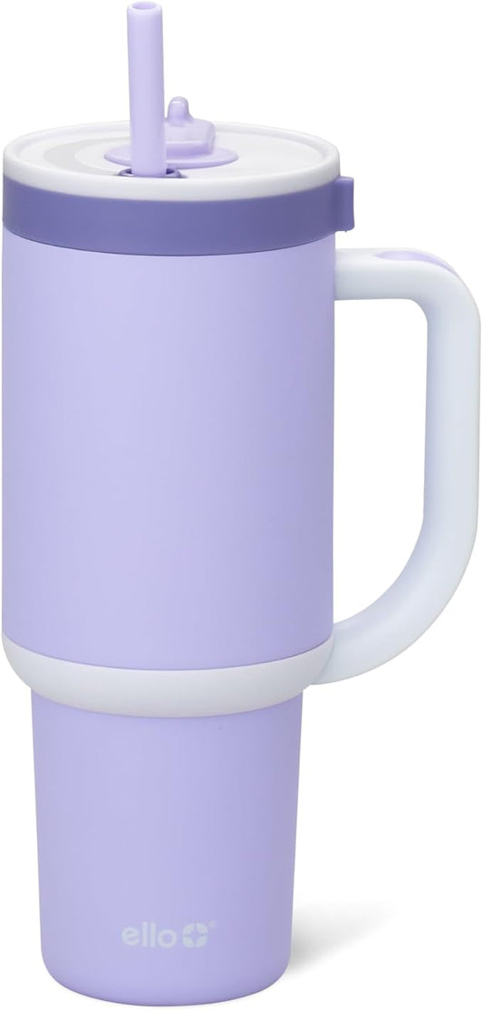 Ello Oasis 30 oz Tumbler with Handle & Retracting Straw | Reusable Insulated Stainless Steel Cup 100% Leakproof, Gifts for Teens Women Men | Keeps cold for 24 Hours, Cup Holder Friendly, Twilight