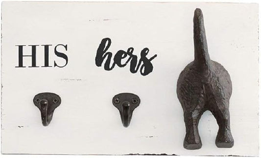 Mud Pie HIS, HERS & PUP WALL HOOK, White, Brown, 2.00" x 11.00"