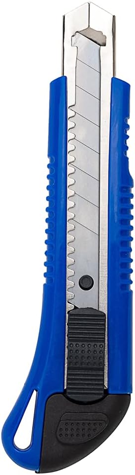 Handy Tek 6.5 Inch Utility Knives, 4 Anti-Slip Box Knives - Heavy Duty, Retractable, Blue Plastic Box Cutters, Built-In Lock, Sharp Blade - Restaurantware