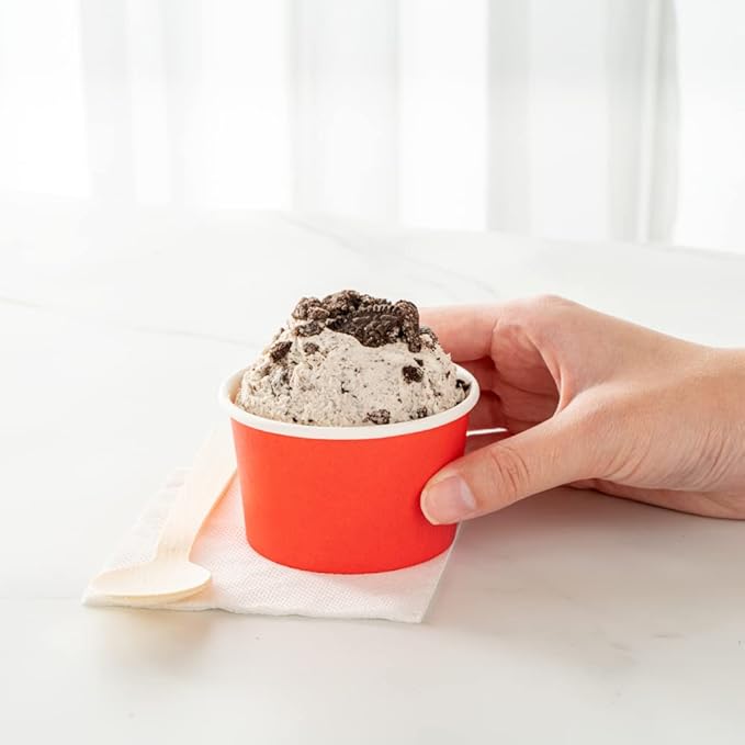 Coppetta 3-Ounce Dessert Cups, 200 Disposable Ice Cream Cups - Lids Sold Separately, Heavy-Duty, Red Paper Frozen Yogurt Bowls, For Hot And Cold Foods, Perfect For Gelato Or Mousse - Restaurantware