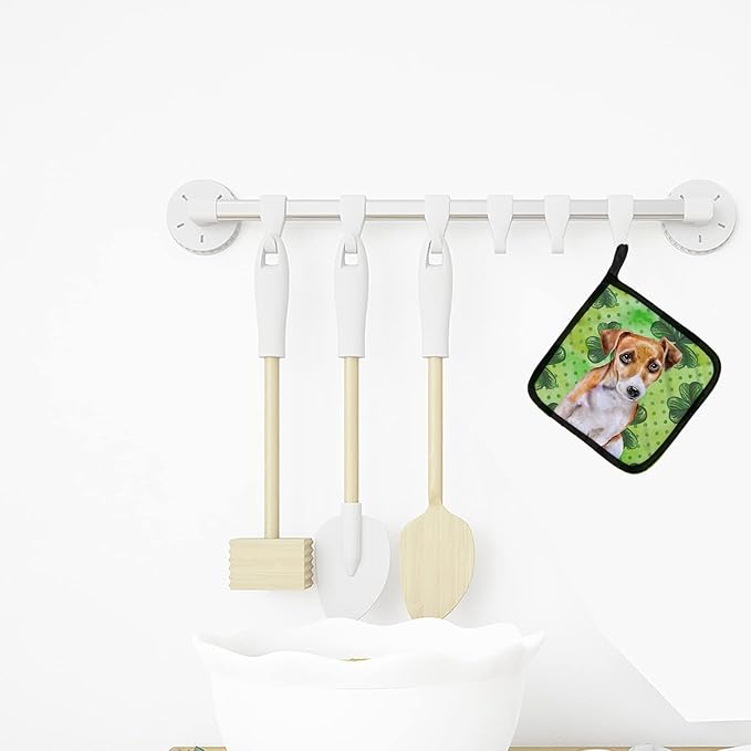 Caroline's Treasures BB9887PTHD Jack Russell Terrier #2 St Patrick's Pair of Pot Holders, Green Kitchen Heat Resistant Pot Holders Sets Oven Hot Pads for Cooking Baking BBQ, 7 1/2 x 7 1/2