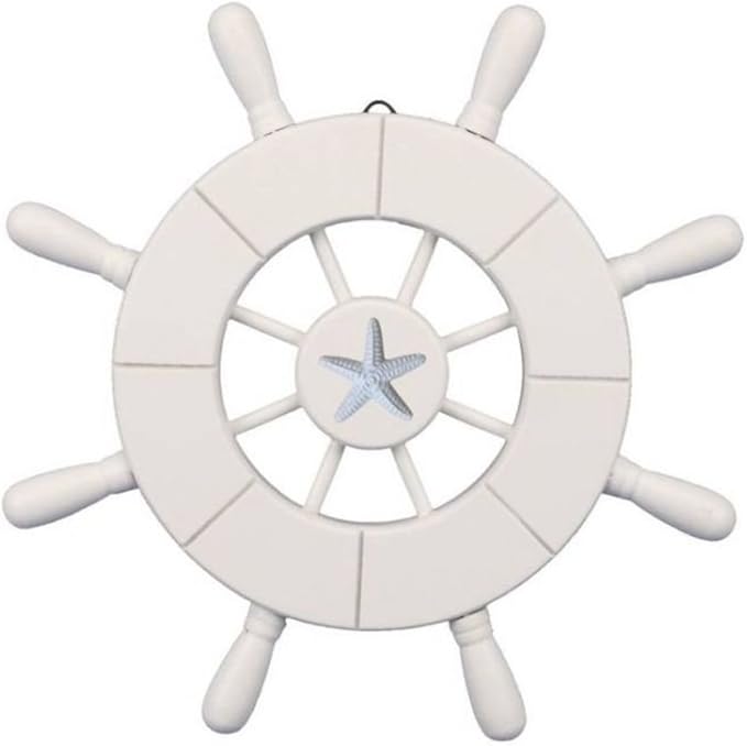 Hampton Nautical Wheel-9-101-starfish Decorative Ship Wheel with Starfish, 9", White