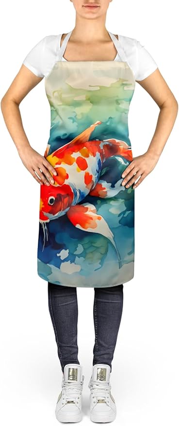 Caroline's Treasures Koi Fish Apron Cooking Kitchen Server Baking Crafts Gardening for Adult Women Men, Unisex, Large, Multicolor