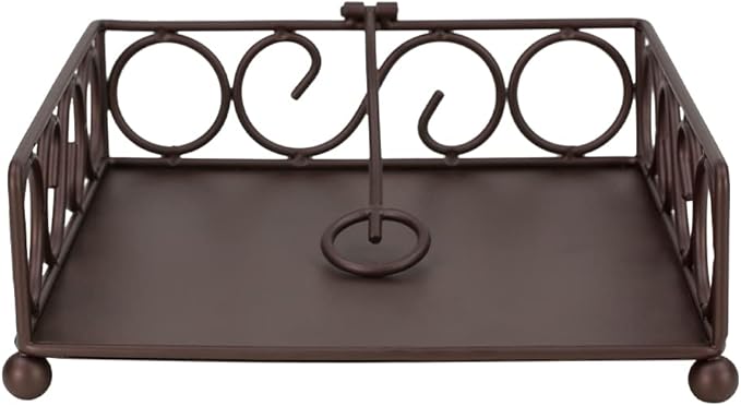 Napkin Holder For Table, By Home Basics (Bronze) | Napkin Holders For Kitchen | Scroll Design Table Napkin Holder with Stopper Medium