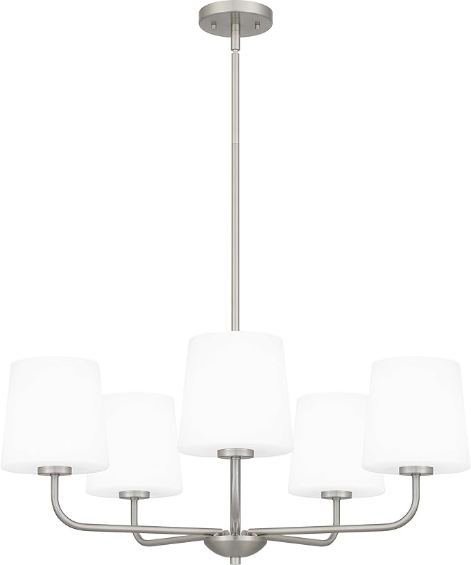 Quoizel Gallagher 1-Tier Chandelier, 28 Inch 5-Light Brushed Nickel Hanging Ceiling Light Fixture, Max Adjustable Height 52", Modern Industrial Design for Dining, Living Room, Kitchen or Office