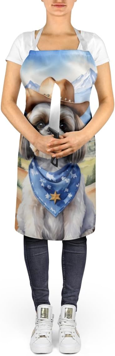 Caroline's Treasures Shih Tzu Cowboy Welcome Apron Cooking Kitchen Server Baking Crafts Gardening for Adult Women Men, Unisex, Large, Multicolor