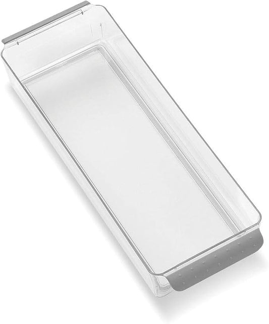 madesmart Premium Long Premium Fridge Bin, Organizer for Produce, Cheeses, Meats & Deli Items, Dry-Erase Label Area, Multi-Purpose Fridge Storage, Soft Grip Handles, Grey
