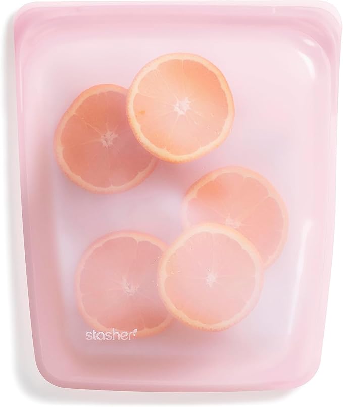 Stasher Silicone Reusable Storage Bag, Half Gallon Bag, Reusable Freezer Bags, Microwave, Dishwasher, Oven Safe, Sous Vide, Premium Lunch Container, Eco Friendly, Food Storage Bags, 64 oz, Pink | Reusable Food Bag