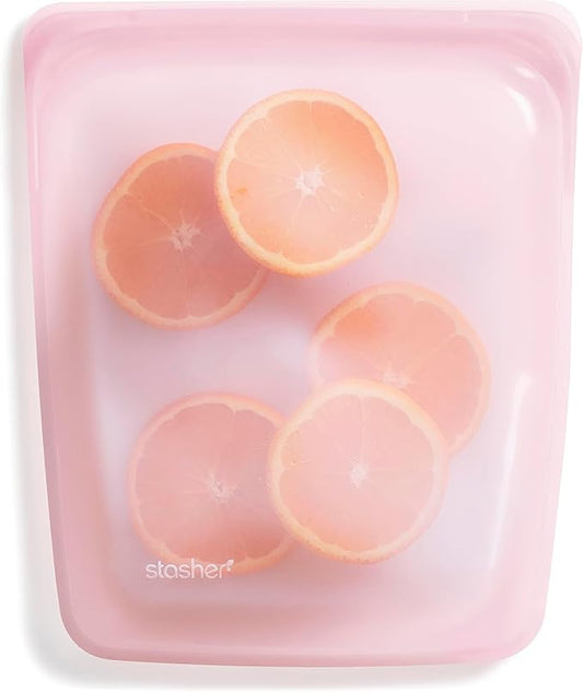Stasher Silicone Reusable Storage Bag, Half Gallon Bag, Reusable Freezer Bags, Microwave, Dishwasher, Oven Safe, Sous Vide, Premium Lunch Container, Eco Friendly, Food Storage Bags, 64 oz, Pink | Reusable Food Bag