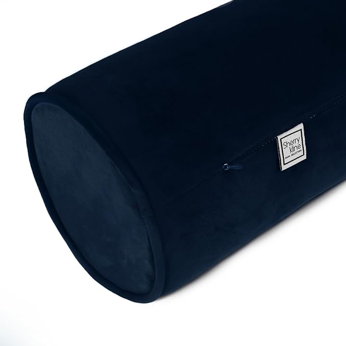 Sherry Kline Velvet Set of 2 Neck Bolster Pillow, Made with Plush Velvet, Cylinder Pillows, for Couch & Bed, Decorative Round Throw Pillow, Back & Neck Support (Set of 2, Ocean Blue)