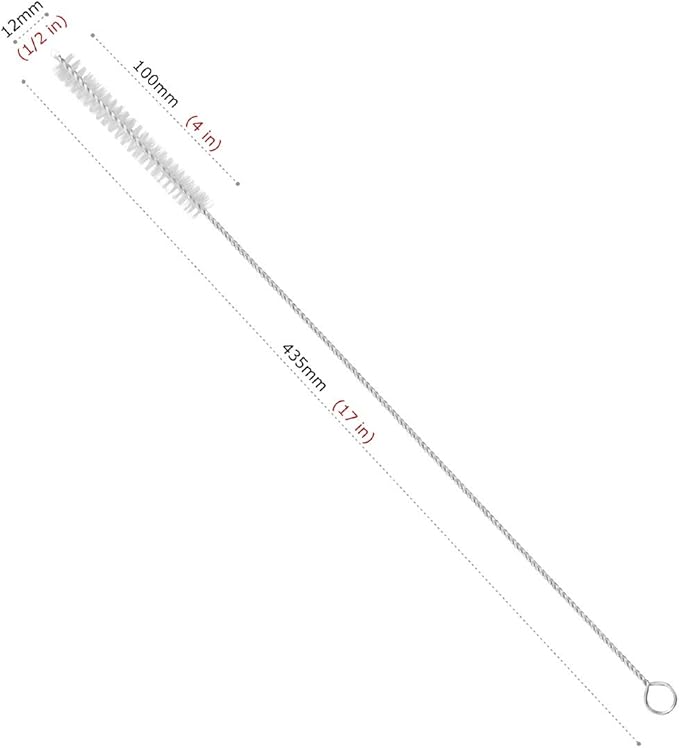 Drinking Straw Cleaning Brushes Set 17" Extra Long 1/2" Extra Wide Pipe Tube Cleaner Nylon Bristles Stainless Steel Handle - 17" x 1/2" (12 mm) - Set of 4