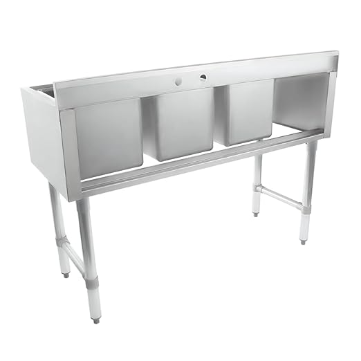 Empura 10" x 14" Stainless Steel Three Compartment Underbar Sink | Heavy-Duty Commercial Kitchen Bar Basin with 3.5" Drain Basket for Laundry | 12" Left Drainboard, 10"L X 14"D X 10"H, 18 Gauge, NSF