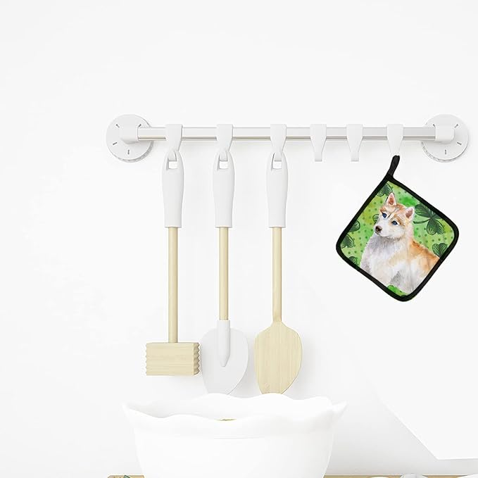 Caroline's Treasures BB9829PTHD Siberian Husky St Patrick's Pair of Pot Holders, Green Kitchen Heat Resistant Pot Holders Sets Oven Hot Pads for Cooking Baking BBQ, 7 1/2 x 7 1/2