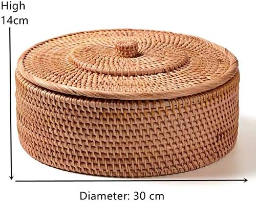 Hand-woven Basket Primary Colours Simple retro Rattan Storage Boxes with lids Jewelry Tea set Storage Boxes Household items (large)