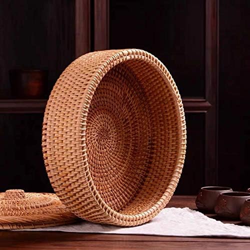 Hand-woven Basket Primary Colours Simple retro Rattan Storage Boxes with lids Jewelry Tea set Storage Boxes Household items (small)