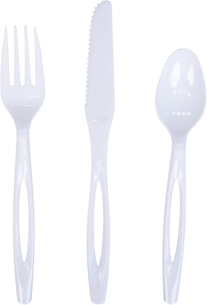Glad White Disposable Cutlery Set with Heavy Duty Plastic Forks, Knives, and Spoons, Reusable Dishwasher Safe Plastic Utensils for Parties and Everyday Use, 120 Count