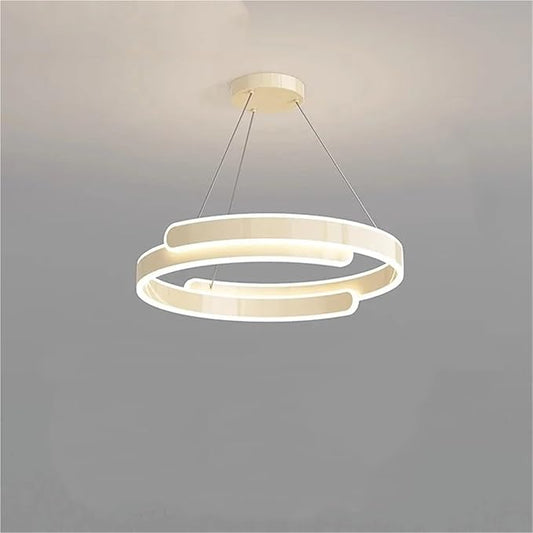 Nordic Double Layer C Aluminium Led Pendant Light for Table Dining Room Bedroom Office Decor Hanging Light Fixture,Full of Fashion(Cream D40cm)