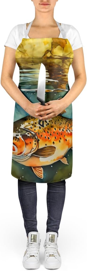 Caroline's Treasures Brown Trout Apron Cooking Kitchen Server Baking Crafts Gardening for Adult Women Men, Unisex, Large, Multicolor