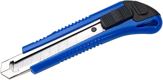 Handy Tek 6.5 Inch Utility Knives, 4 Anti-Slip Box Knives - Heavy Duty, Retractable, Blue Plastic Box Cutters, Built-In Lock, Sharp Blade - Restaurantware