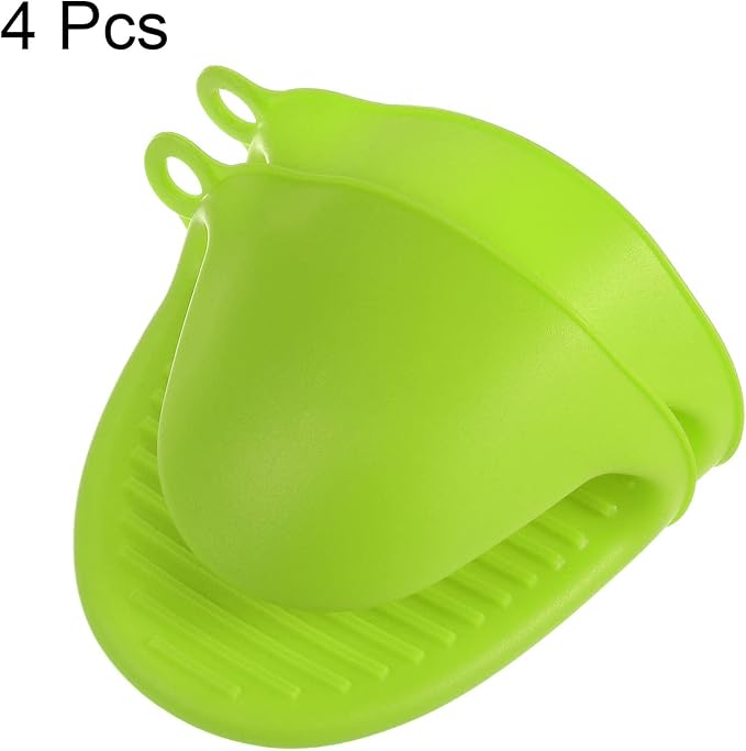 HARFINGTON 4pcs Thickened Mini Oven Gloves, Heat Resistant Silicone Oven Mitts Finger Pinch Grips Pot Holder for Kitchen, Cooking, Baking, BBQ Heat Resistant Gloves, Green