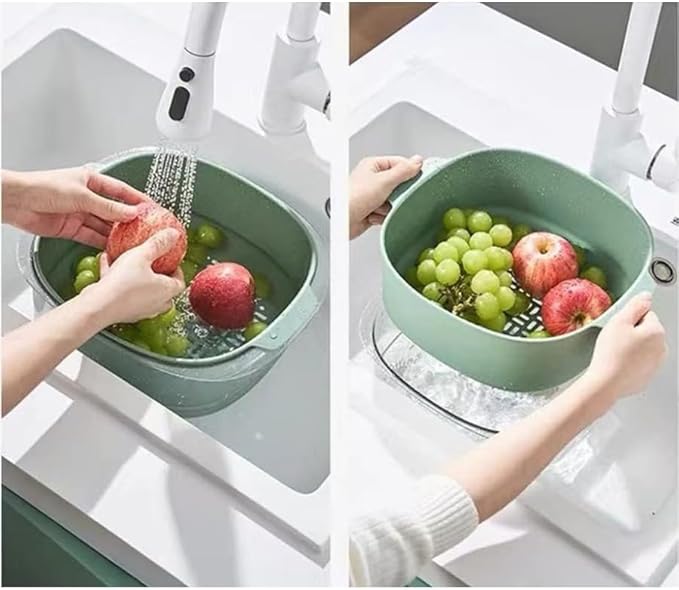 GAORUIFENG Bowl Set 2 in 1 Colander Thicker Colander Bowl Set Colander Bowl Set Bowl Set Stack Flat draining net Colander Bowl Japanese Stylish Colander Bowl Set Kitchen Supplies (D) (C)