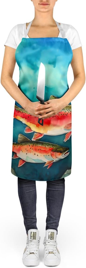 Caroline's Treasures Trout Apron Cooking Kitchen Server Baking Crafts Gardening for Adult Women Men, Unisex, Large, Multicolor