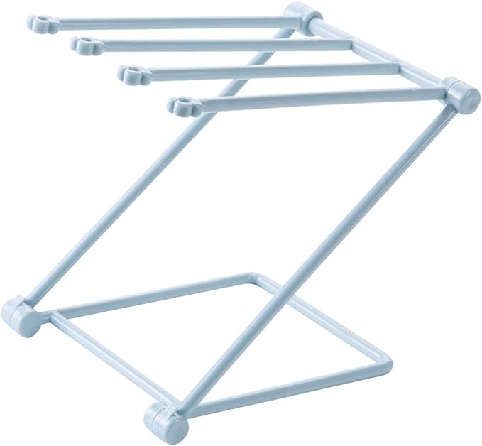 GOTOTOP Folding Towel Drying Rack with 4 Arms, Hanging Towel Holder for Kitchen Organization, Well Organized, Easy to Take (Light Blue)