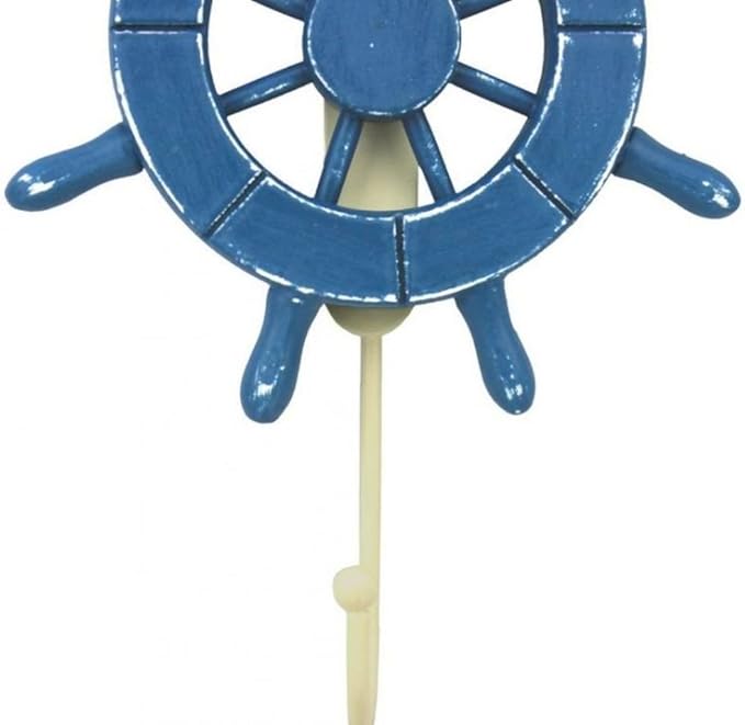 Rustic All Light Blue Decorative Ship Wheel with Hook 6 Inch - Wooden Ship Wheel - Ships Steering Wheel