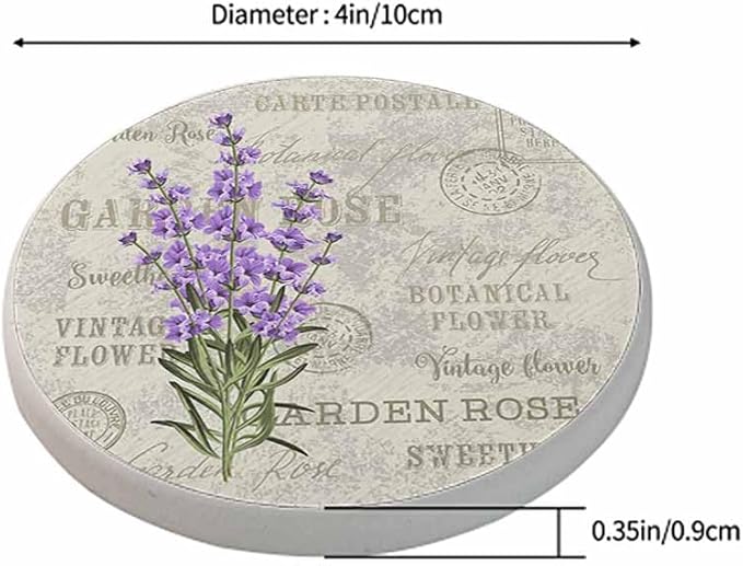 Purple Lavender Coasters for Drinks Coasters for Table Ceramic Absorb Stone Coasters with Coffee Table Cork Base for Home Decor 2 Pcs