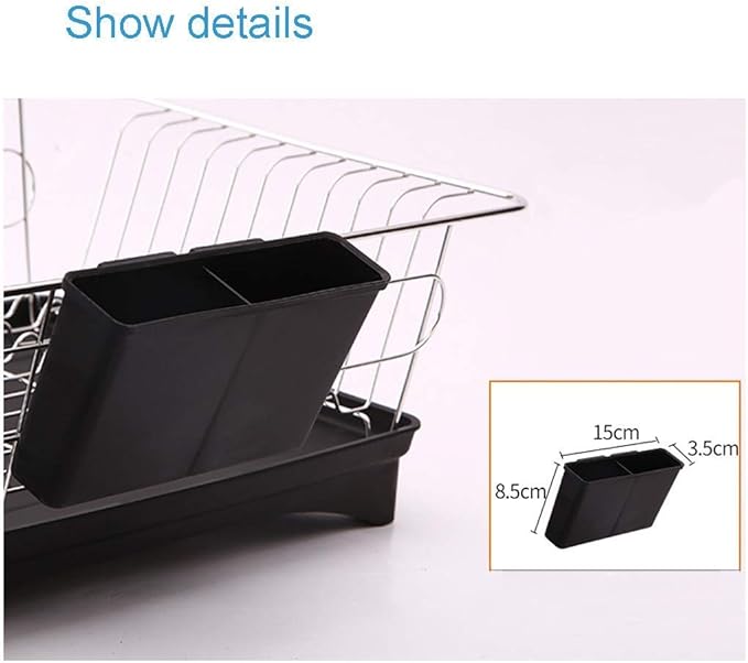 Utensil Holder Dish Drainer Adjustable Kitchen Dish Rack Dish Rack Multifunction Plate Drying Rack with Fork Spoon Organizer White