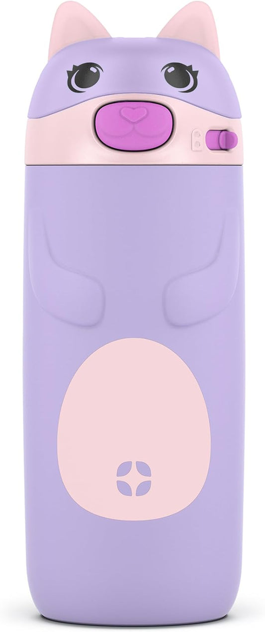 Ello Ellies 12oz Vacuum Insulated Stainless Steel Kids Water Bottle with Straw and Built-in Carrying Handle and Leak-Proof Locking Lid for School Backpack, Lunchbox and Outdoor Sports, Cat