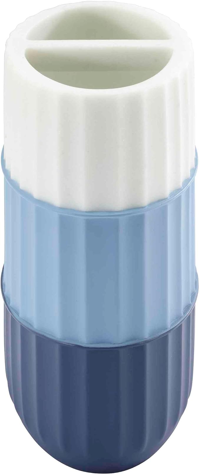 Izod - Bathroom Set, 2pc Countertop Accessories, Striped Resin Toothbrush Holder & Lotion Pump, Dorm Room Essentials (Clubhouse Collection, Blue)