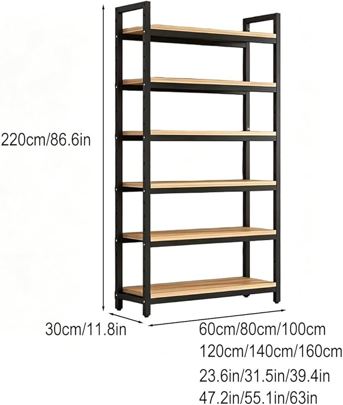 Heavy Duty Metal Gondola Shelving, Reinforced Steel Frame & Sturdy Board, Adjustable Retail Display Rack for Retail, Kitchen & Office Organization(6 Tier 86.6in,120x30cm/47.2x11.8in)