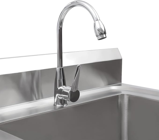 Garden Sink Single Trough, Stainless Steel Utility Prep Skin 1/2 Bowl W Drainboard Storage Shelve And Faucet, Kitchen Sink For Restaurant, Bar, Laundry, Garage, Backyard