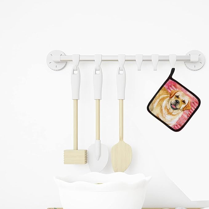 Caroline's Treasures BB9751PTHD Golden Retriever Love Pair of Pot Holders, Red Kitchen Heat Resistant Pot Holders Sets Oven Hot Pads for Cooking Baking BBQ, 7 1/2 x 7 1/2