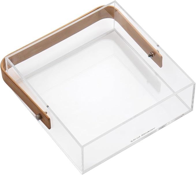 Mind Reader Napkin Holder, Kichen Storage, Countertop Organizer, Caddy, Kitchen, Acrylic, 7.25"L x 7.25"W x 5.5"H, Brown