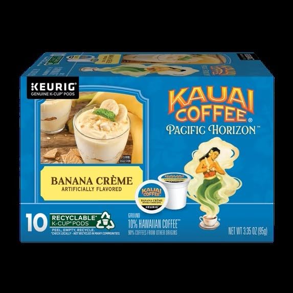 Kauai Coffee K-Cup Pods for Keurig Brewers – Arabica Coffee, 10% Hawaiian – Medium Roast, Banana Flavor with Creamy Vanilla – Banana Crème (Pack of 6)
