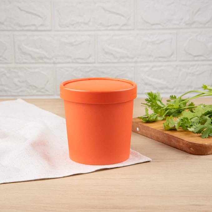 Restaurantware-LIDS ONLY: Bio Tek Lids For 8/12 Ounce Soup Containers, 200 Vented Lids For Paper Soup Containers - Soup Cups Sold Separately, Microwavable, Orange Paper Lids, Hot And Cold Foods
