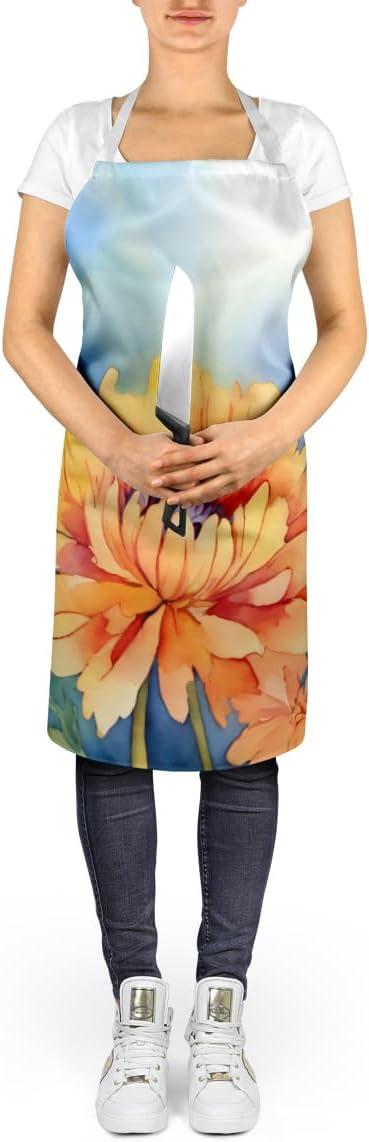 Caroline's Treasures Chrysanthemums in Watercolor Apron Cooking Kitchen Server Baking Crafts Gardening for Adult Women Men, Unisex, Large, Multicolor