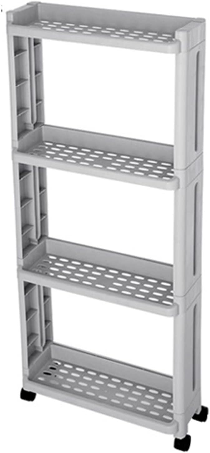 Kitchen Storage Rack Kitchen Storage Rack with Wheels 2/3/4 Layers Narrow Slotted Shelf Fridge Side Shelf Rotatable Kitchen Bathroom Organizer Storage Shelves (Color : 1) (1)