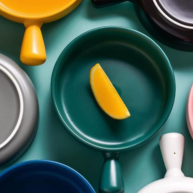 Fruit Plate Round Ceramics Baking Plate Household Handle Baking Tray Salad Plate Kitchen Supplies