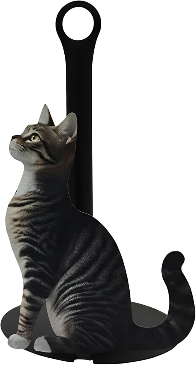 Cat Design Paper Towel Holder, 10.2 in Bar, Metal Kitchen Tabletop, Freestanding for Coffee Shop Or Dining