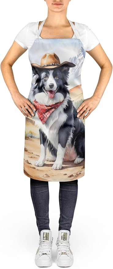 Caroline's Treasures Border Collie Cowboy Welcome Apron Cooking Kitchen Server Baking Crafts Gardening for Adult Women Men, Unisex, Large, Multicolor