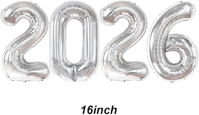 2026 Balloons Silver Number 2026 Balloon-16 Inch Number Foil Balloons for New Year Eve Party Supplies Birthday Graduation Anniversary Party Decor 2026 Decorations