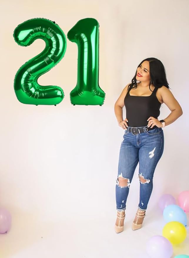 40 Inch 21 Number Balloons, Dark Green Birthday Decorations for Men Women, Birthday Balloon for 12 21st Photo Prop, Graduation, Celebration Party Decor