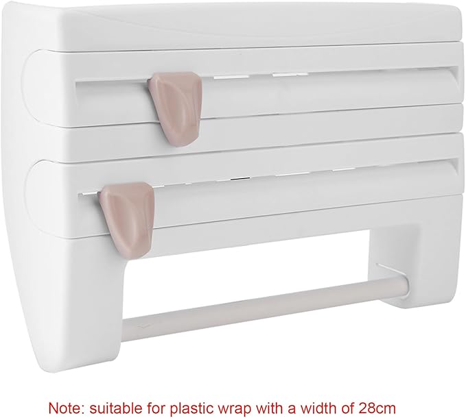 Wall - Mounted Kitchen Cling Film and Foil Storage Rack with Built - In Cutter, Paper Towel Holder, Aluminum Foil Dispenser for Home Cooking Organization (White)