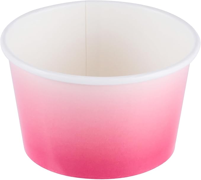 Restaurantware Paper Cups 200 Count 8 Ounce Square Disposable Ice Cream Containers, Leak-Resistant Paper Dessert To Go Cups, Hot And Cold Food, Durable Pink And White Ombre Design