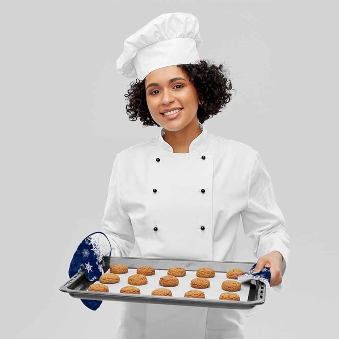 Mxocom Merry Christmas Snowflake Silicone Oven Mitts and Pot Holders Sets Winter Blue Frosty Snow Christmas BBQ Gloves for Kitchen,Cooking,Baking,Grilling